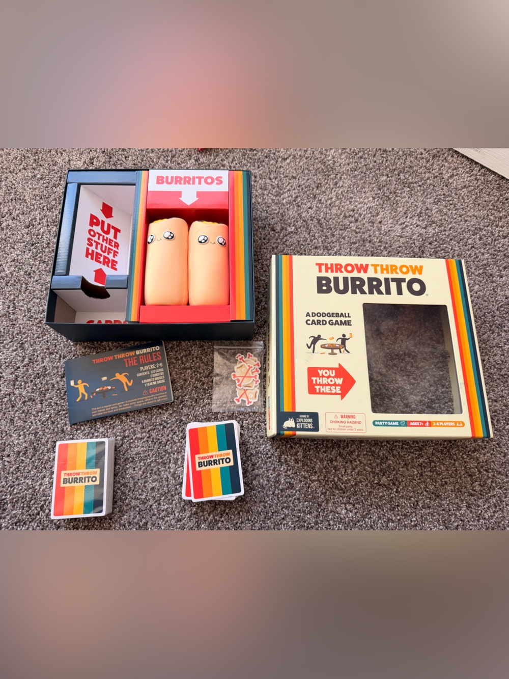 Exploding Kittens Throw Throw Burrito Game - Cream & Rainbow Box